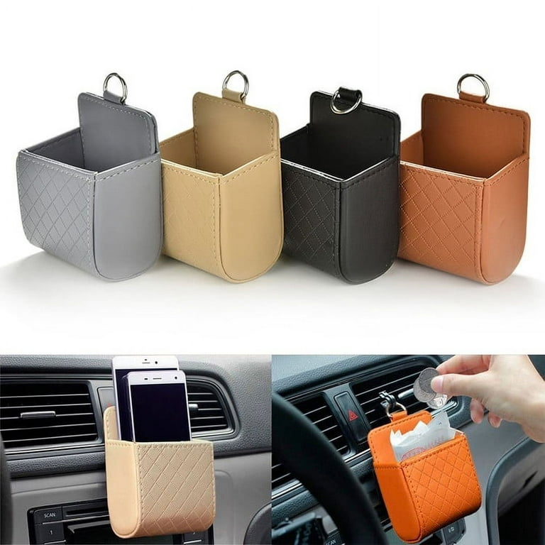 Walfront Car Auto Seat Back Interior Air Vent Cell Phone Holder Pouch Bag Box Tidy Storage Coin Bag Case Organizer with Hook, Brown