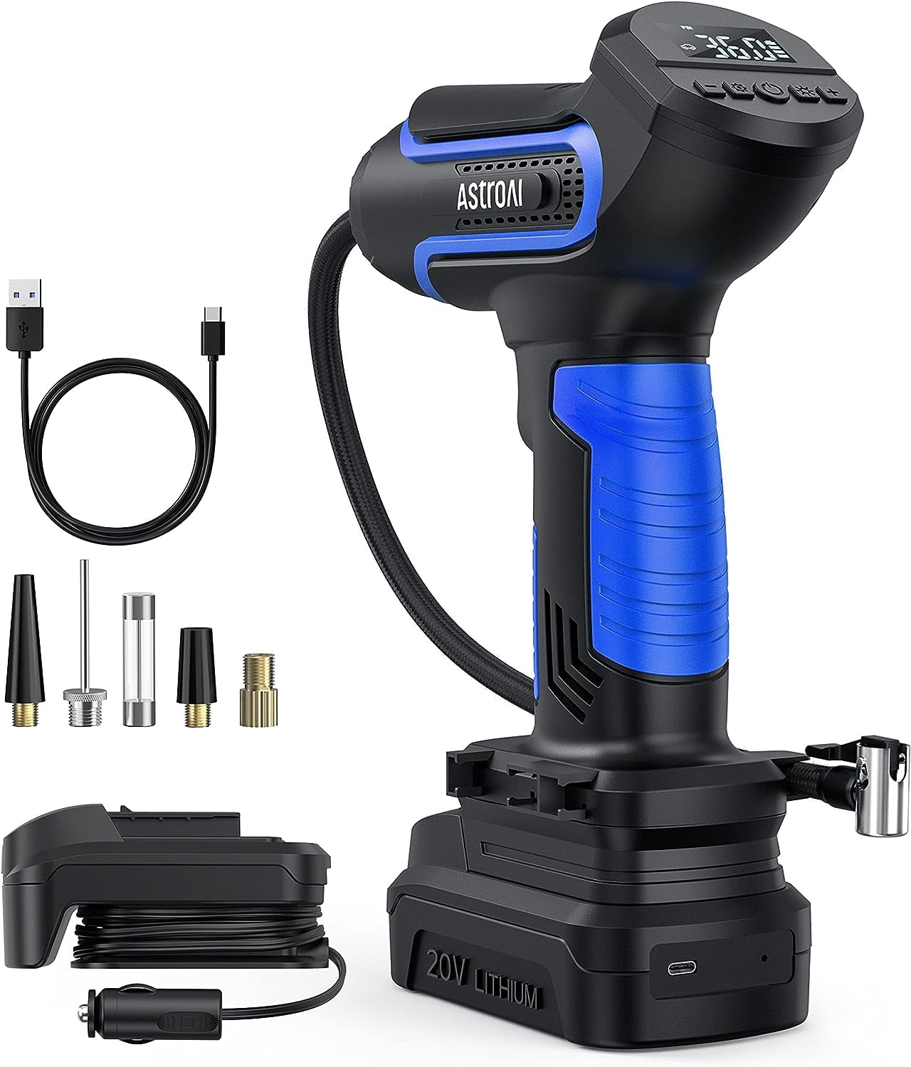 Car Auto Tire Inflator Handheld 150 PSI Cordless Air Pump Portable Air Compressor with Battery Blue