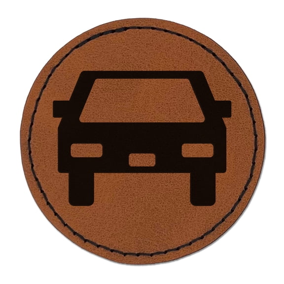Car Automobile Driving Symbol 2.5" Faux Leather Round Engraved Iron-On Patch - Brown