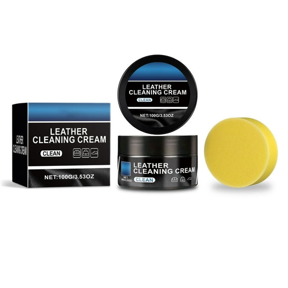 Car Automotive Interior Leather Cleaning Paste Interior Car Cleaner and Dressing for Seats, Steering Wheels, Door Panels, Dashboards - Car, Office, Home Use With Sponge