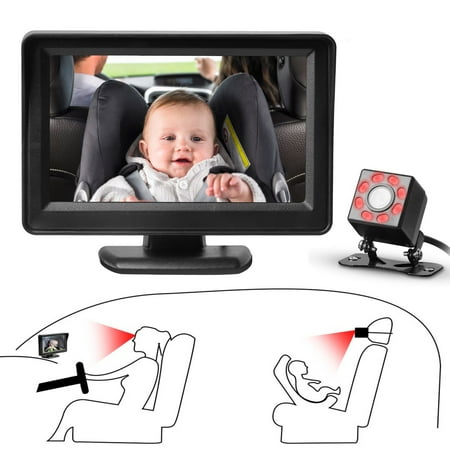 Car Back Seat Camera, EEEkit 12V Baby Car Mirror with 4.3inch HD Screen, Night Vision, 120° Wide Crystal Clear View, Safety Car Seat Mirror for Rear Facing Infant Observe the Baby's Every Move, Black
