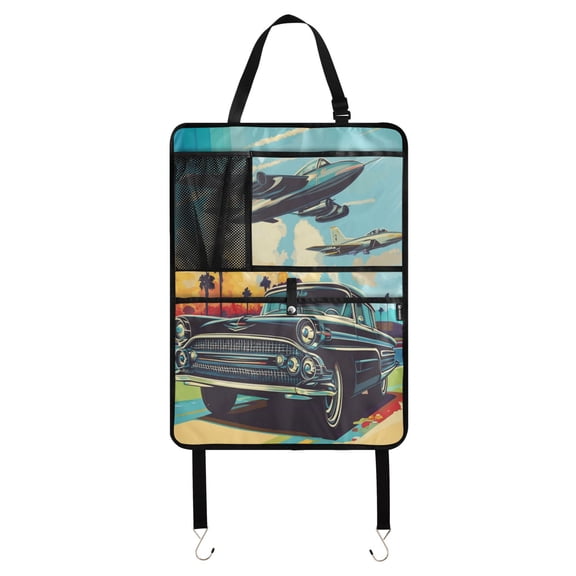 Car Back Seat Organizer 1 Pack Antique Nylon Fabric Thickened Waterproof Foot Mat Suitable For Various Types Of Vehicles Vintage Car and Planes