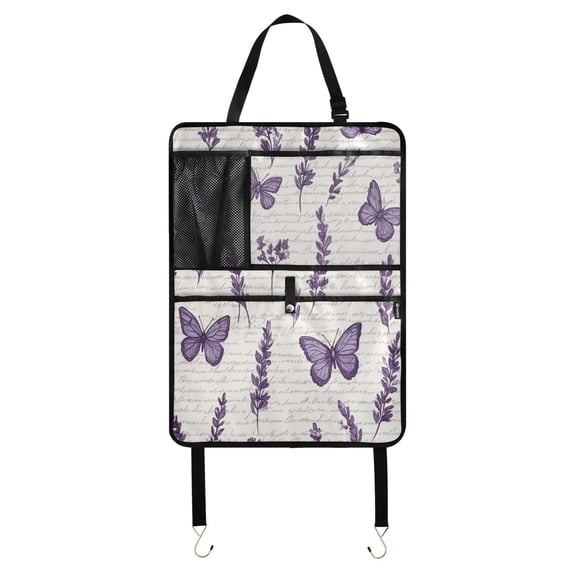 Car Back Seat Organizer 2 Pack Antique Nylon Fabric Thickened Waterproof Foot Mat Suitable For Various Types Of Vehicles Lavender Flowers and Butterflies