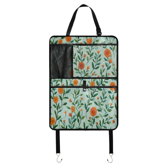 Car Back Seat Organizer 2 Pack Antique Nylon Fabric Thickened Waterproof Foot Mat Suitable For Various Types Of Vehicles Light Green Orange Wildflowers