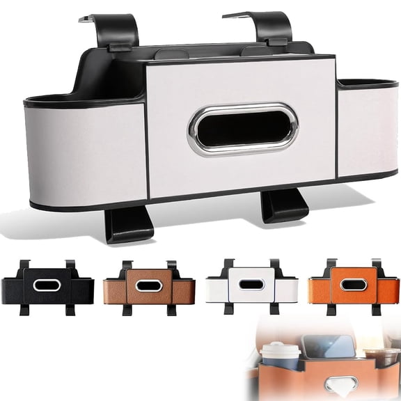 Car Back Seat Organizer - 4+2 in 1 Multifunctional Storage Box with 2 Cup Holders, Tissue Dispenser & Hook, Ideal for Family, Kids & Travel(Beige)