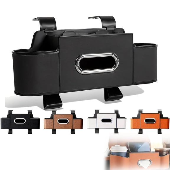 Car Back Seat Organizer - 4+2 in 1 Multifunctional Storage Box with 2 Cup Holders, Tissue Dispenser & Hook, Ideal for Family, Kids & Travel（Black）