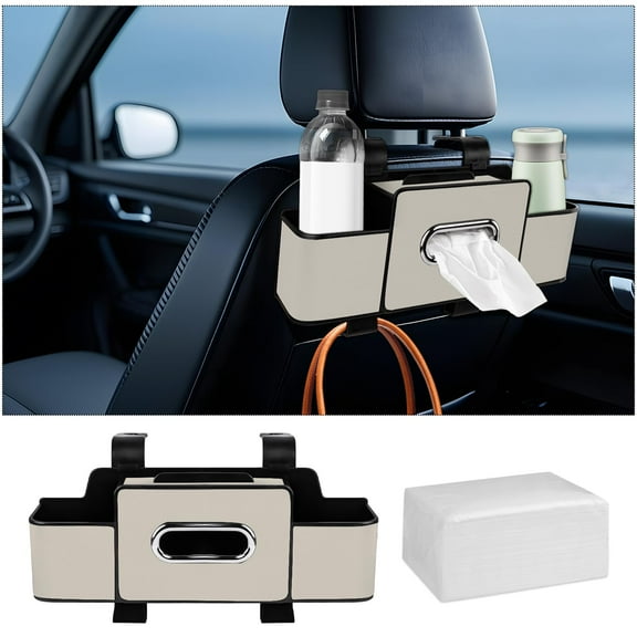 Car Back Seat Organizer with Tissue, Car Seat Back Tissue Box and Storage Hook, Multifunctional Car Organizer for Hold Phone,Drinks,Handbag,Compatible with Most Vehicles (Black)