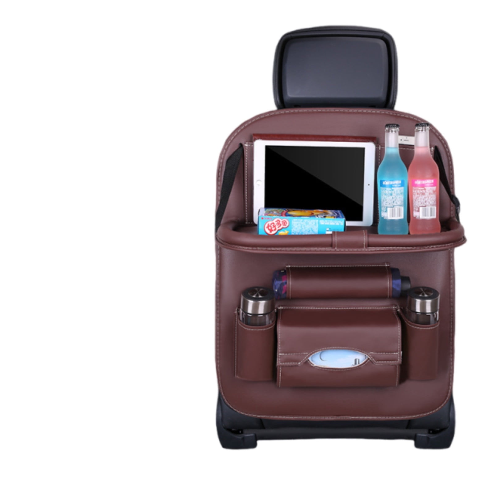 Car Back Seat Organizer with Foldable Table Tray, PU Leather Backseat Organizer for Kids Toddlers Travel, Car Kick Mats Seat Back Protector