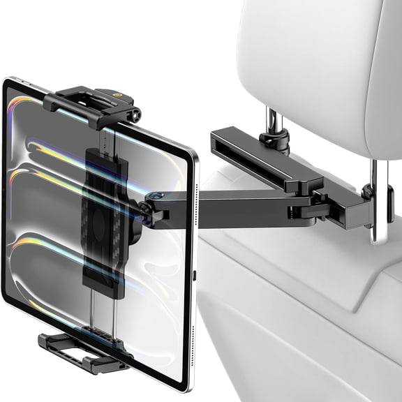 Car Back Seat Tablet Holder, [Thick Case Friendly] Car Headrest Tablet Mount Stand with Extension Arm, Road Trip Essentials for Kid, Fits iPad Pro 12.9 Air Mini, Tab, iPhone, 6.1-13" Device