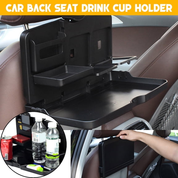Car Back Seat Tray Table, Foldable Car Seat Organizer with Cup Holder Food Tray Phone Stand, Travel Dining Table Storage Rack for SUV Truck Sedan Interior Accessories