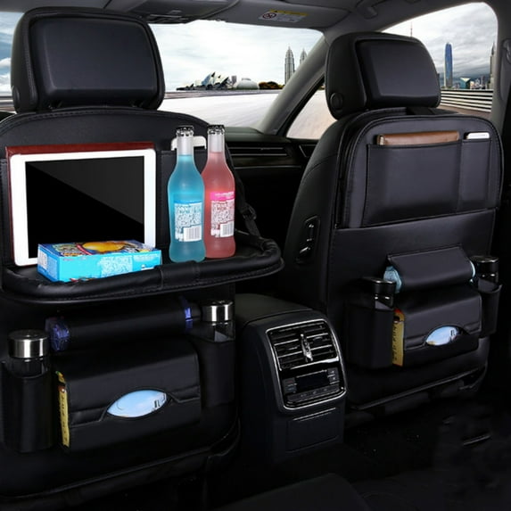 Car BackSeat Organizer Seat Storage Bag with Table Tray for PU Leather Foldable Dining Table Desk Back Seat Tablet pad Holder Tissue Storage Bag Pockets for Travel Travel Accessories Organizer