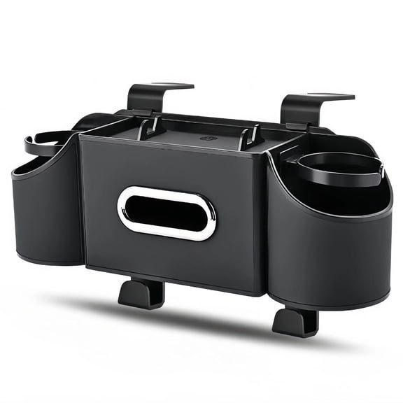 Car Backseat Cup Holder Organizer with Tissue Box and Hooks, Multifunctional Seat Back Storage Organizer, Black