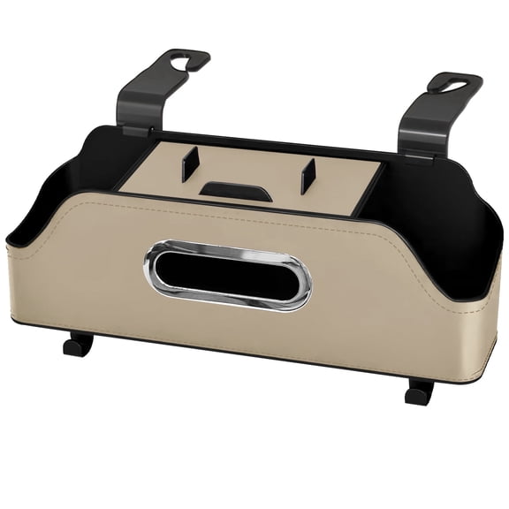 Car Backseat Organizer with 2 Dual Cup Holders, Tissue Box & Storage Compartments, Multi-Function Car Seat Storage with Hooks for Ultimate Travel Convenience(Apricot)