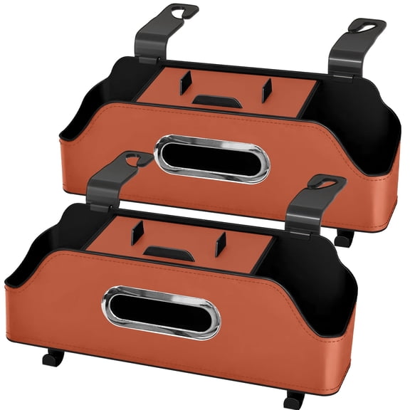 Car Backseat Organizer with 2 Dual Cup Holders, Tissue Box & Storage Compartments, Multi-Function Car Seat Storage with Hooks for Ultimate Travel Convenience(Apricot)