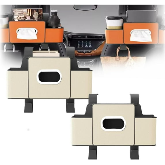 Car Backseat Organizer, All-in-One Car Back Seat Organizer with Storage Hook and Built-in Tissue Box, for Holding Phones, Beverages, Purses and More