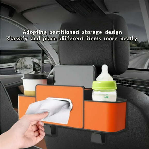 Car Backseat Organizer Car Rear Backseat Extra Multifunctional Drink Cup Holder Organizers with Tissue Storage Box Organizer & Hooks for Car Seat Back for Automobile, Family Travel & Road Trips