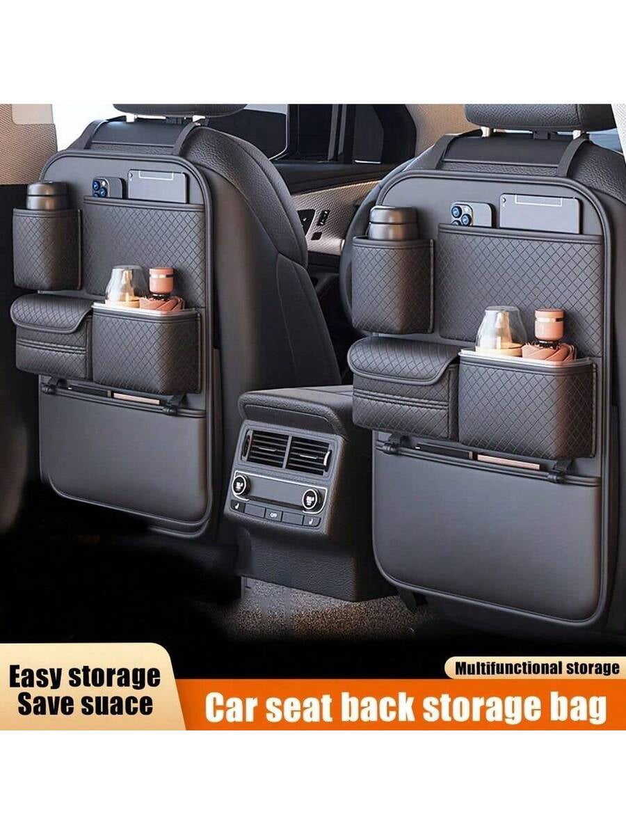 Car Backseat Organizer and Waterproof Kick Mats, 2-Pack Universal Car Seat Storage with Pockets for Kids, Toddlers, and Travel Essentials, Road Trip Protection and Organization