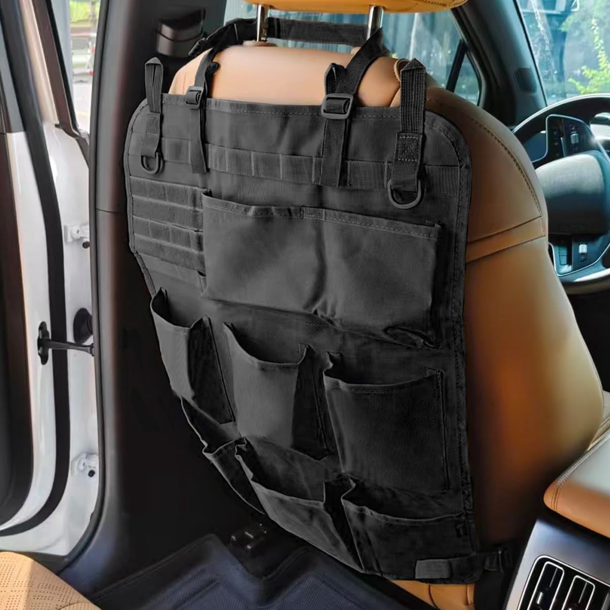 Car Backseat Organizer Waterproof Oxford Automotive Seat Back Protector with 8 Pockets Hanging Vehicle Behind Storage Bag Universal Travel Accessories for RV SUV Truck(Black)