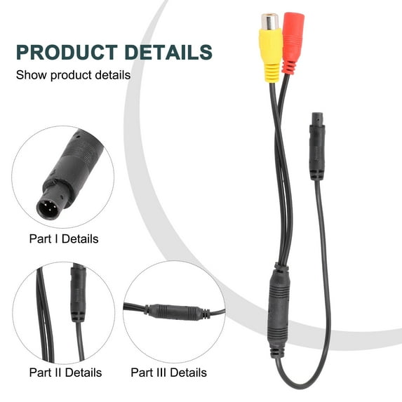 Car Backup Reverse Camera 4-Pin Male To Cvbs Rca Female Connector Wire Harness