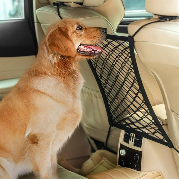 Car Barrier Net for Dog, Car Mesh Storage Bag with Stretchable Hook, Multi-functional Seat Back Net Organizer Organizer, Easy to Instal, for Car Traveling