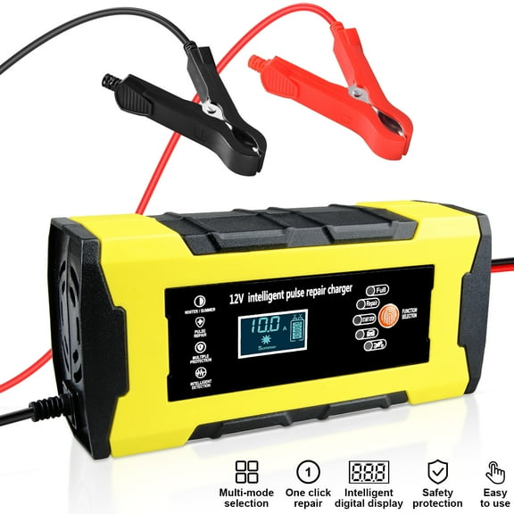 Car Battery Charger,12V/10Amp Automatic Battery Maintainer,Smart Trickle Charger with Temperature Compensation Auto Stop Intelligent Pulse Repair Charger for Lead Acid Batteries Car Truck Motorcycle