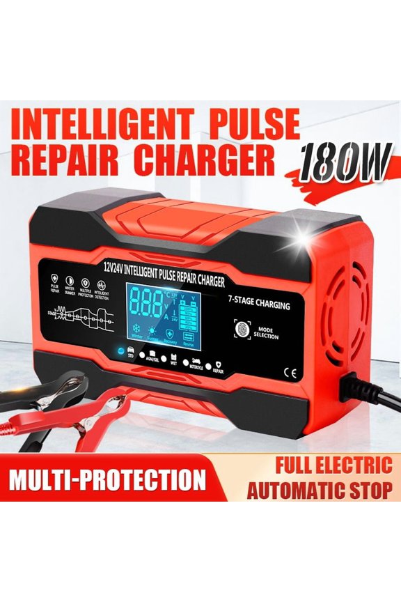 Car Battery Charger 12V 24V Smart Trickle Charger Pulse Repair Automatic Battery Maintainer for Truck SUV Motorcycle AGM Gel