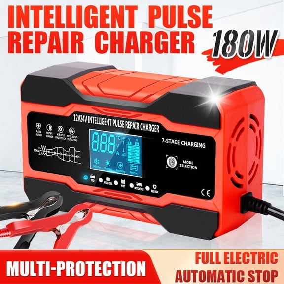 Car Battery Charger 12V 24V Smart Trickle Charger Pulse Repair Automatic Battery Maintainer for Truck SUV Motorcycle AGM Gel