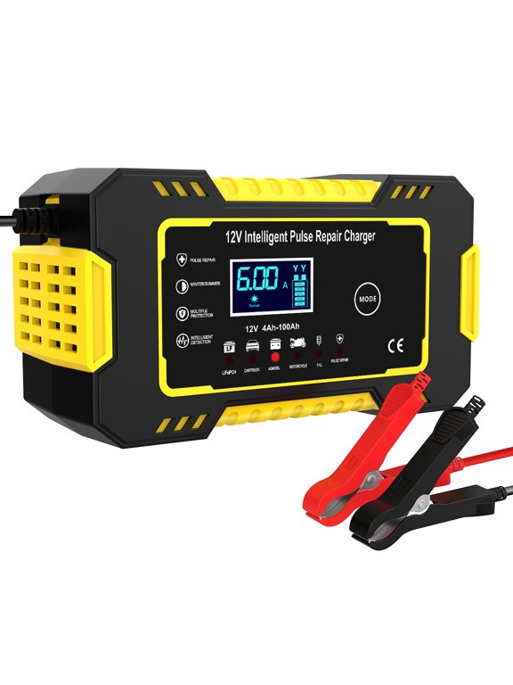 Car Battery Charger, 12V 6A Smart Battery Trickle Charger Automotive 12V Battery Maintainer Desulfator with Temperature Compensation for Car Truck Motorcycle Lawn Mower Marine