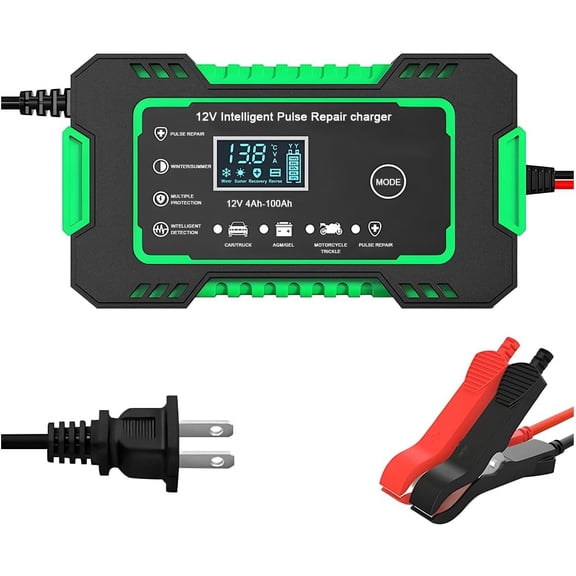 Car Battery Charger 12V 6A Smart Fully Automotive Battery Trickle Charger Portable Vehicle Battery Maintainer Desulfator with Temperature Compensation Universal for SUV RV Truck (Green)