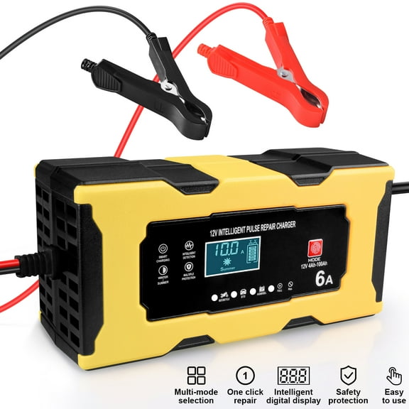 Car Battery Charger,12V/6Amp Automatic Battery Maintainer,Smart Trickle Charger with Temperature Compensation Auto Stop Intelligent Pulse Repair Charger for Lead Acid Batteries Car Truck Motorcycle