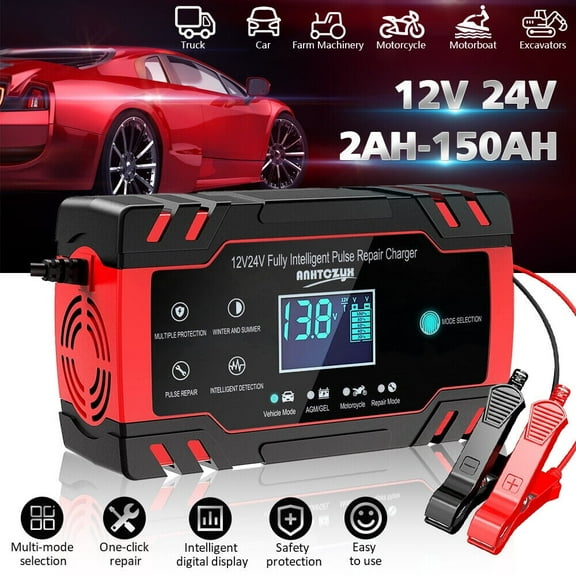 Car Battery Charger, 12V/8A 12V/24V Car Battery Trickle Charger,Smart Fully Battery Maintainer with LCD Digital Display for Car, Lawn Mower, Motorcycle, Boat, SUV and More