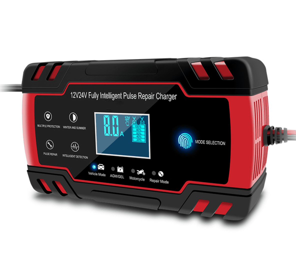 Car Battery Charger 12V/8A 24V/4A Automatic Smart Battery Charger/Maintainer with LCD Display Pulse Repair Charger Pack for Car, Lawn Mower, Motorcycle, Boat, SUV and More