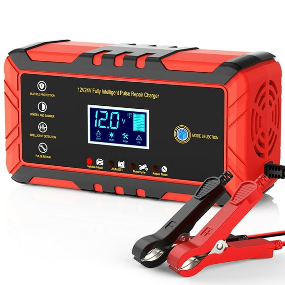 Car Battery Charger, 12V24V 6A Smart Battery Trickle Charger Automotive 12V 24V Battery Maintainer Desulfator with Temperature Compensation for Car Truck Motorcycle Lawn Mower Marine