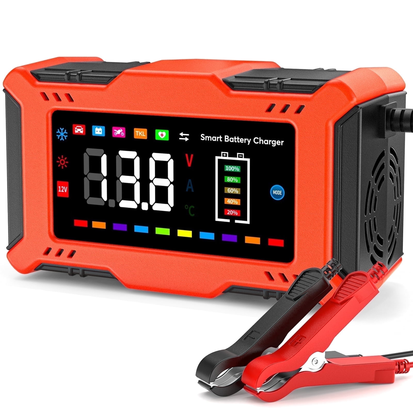 Car Battery Charger, Colorful 12V 6A Smart Battery Trickle Charger ...