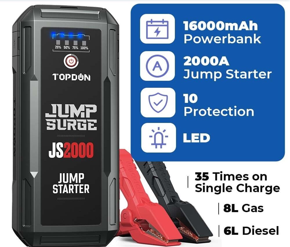 Car Battery Charger Jump Starter, TOPDON JS2000 12V 2000A Peak Battery