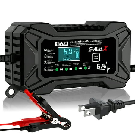 Car Battery Charger, Smart Battery Trickle Charger 12V 6A Automotive Battery Maintainer Desulfator with Temp Compensation for Car Truck Motorcycle Lawn Mower Marine Lead Acid Batteries