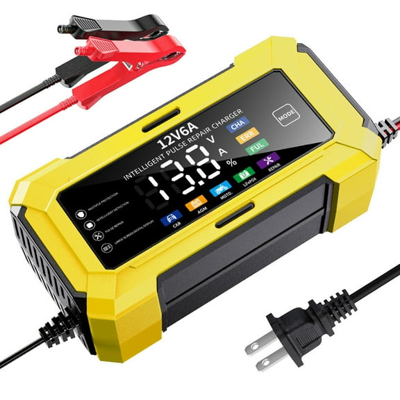 Car Battery Charger, 12V 6A Smart Battery Trickle Charger with Overcharge Protection & Temperature Compensation for Car Truck Motorcycle Lawn Mower Marine