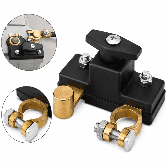 Car Battery Disconnect Cut Off Switch 12V/24V Universal Battery Isolator Kill Power Safety Master Cut‑Off Terminal for Car, Truck, ATV Trailer RV Electrical System