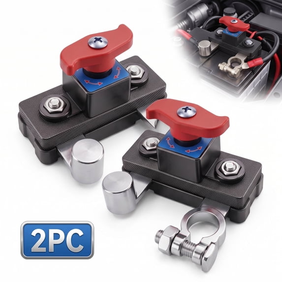 Car Battery Disconnect Switch,12V-24V Pure Copper Master Kill Switch for Car, RV and Boat,Silver,2PCs