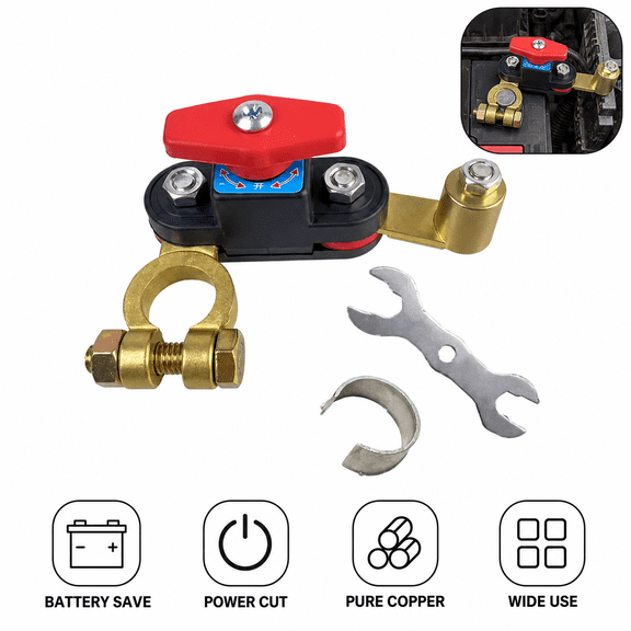 Car Battery Disconnect Switch, Pure Copper Battery Master Isolator, 12V-24V Power Cut-Off Switch for Cars, Trucks, Boats