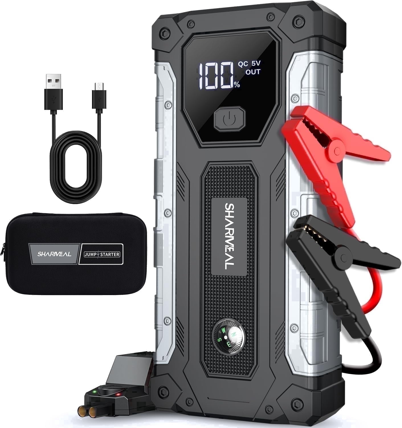 Sharmeal Car Jump Starter 5000A, Jump Starter Battery Pack for 10.0L Gas and 9.0L Diesel, 12V Portable Jump Box with LED Light