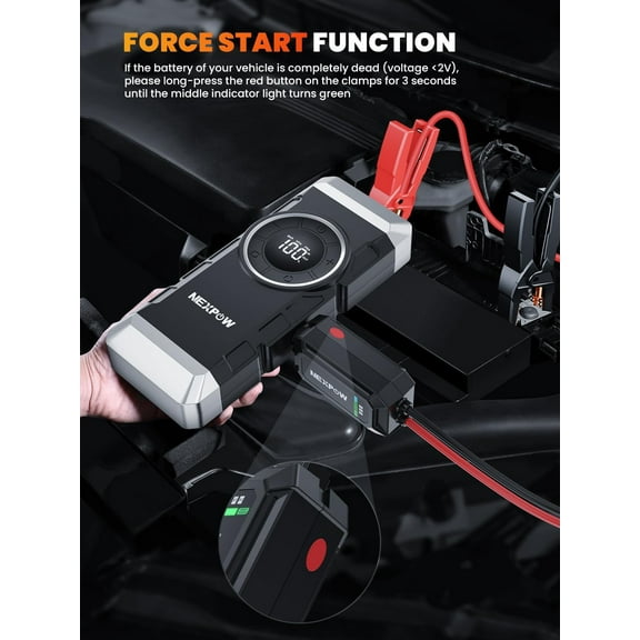 Car Battery Jump Starter with Air Compressor 3000A Peak,12V 150PSI Portable Jumpstart Box for Up to 8L Gas and 8L Diesel Engines, PD18W Quick Charging, Force Start Button