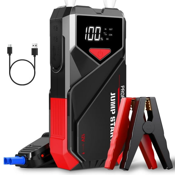 Car Battery Jump Starter Portable: 2000A Jump Starter with LCD Display - 12V Auto Battery Jumper Starter Pack with Jumper Cables - Jump Box for Car Battery, 7.0L Gas & 5.5L Diesel Engine, Black