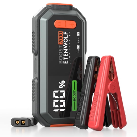 Car Battery Jump Starter Portable, 2000A Peak Jump Box- 12V Car Jump Starter for up to 8.0L Gas and 6.5L Diesel Engines, USB-C Portable Battery Jumper with Jumper Cable, Power Bank, LED Light
