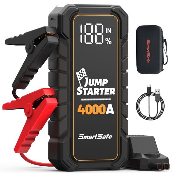 Car Battery Jump Starter Portable  4000A Car Jumper Battery Pack For Up To 10.0l Gas And 8.0l Diesel Engines 12v Jump Box With Usb Ports, Lcd Display Storage Case