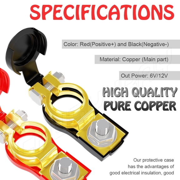 Car Battery Terminal Ends Clips 2 Pcs Positive Negative Set Universal Fit for Auto Marine Top Post Applications