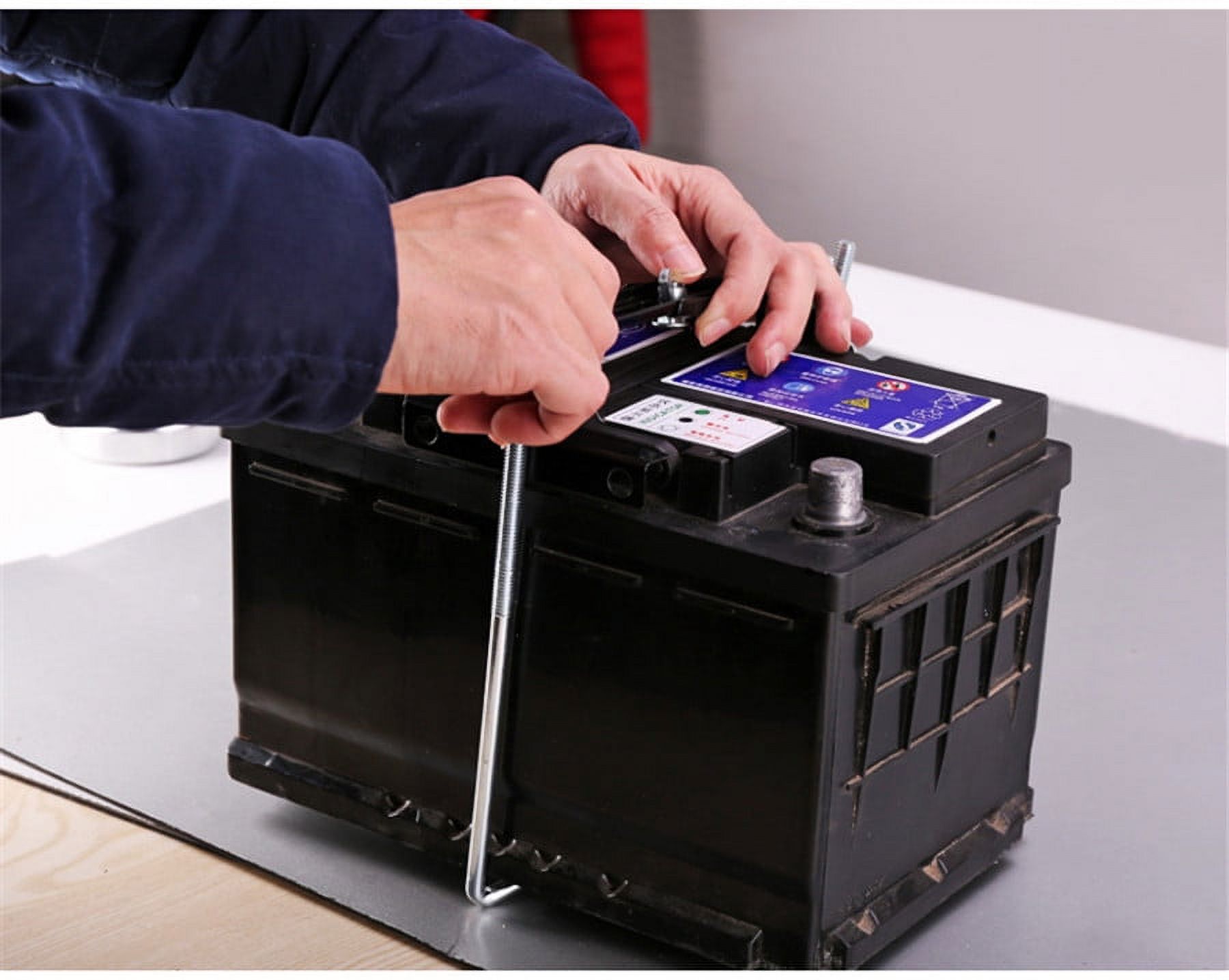 Car Battery Tray Holder + Adjustable Hold Down Clamp Rod Bracket Kit