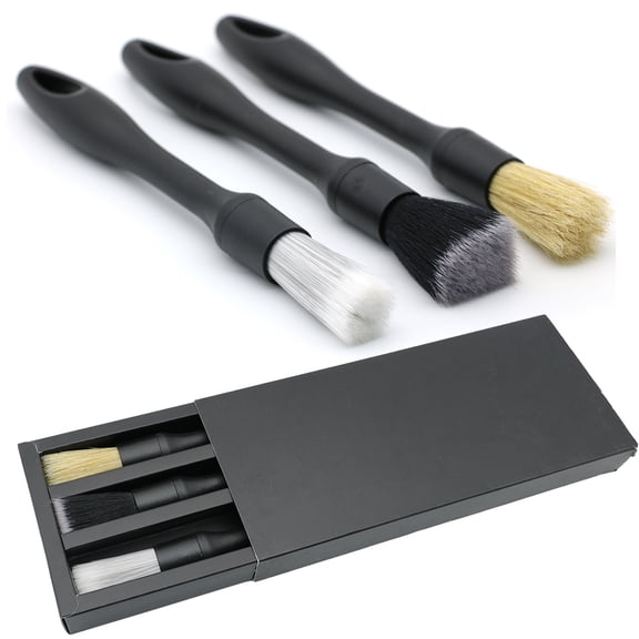 Car Beauty Tool Set 3-Pack, Multipurpose Auto Interior Detail Cleaning Brushes for Tires, Wheels,Engine, Dashboard & Leather Seats, Logos etc.