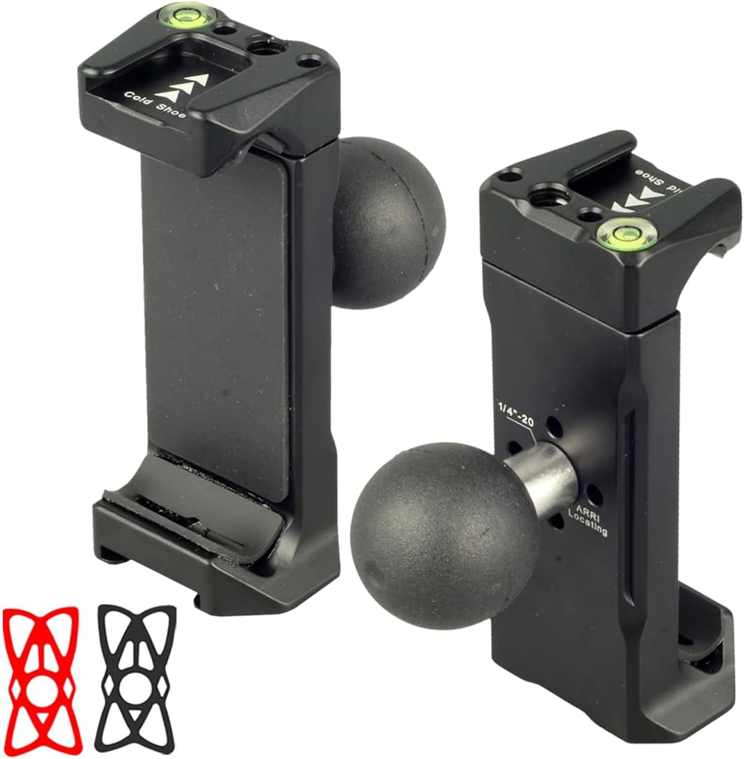 Car Bike Motorcycle Phone Holder with 1 Inch/25mm Ball Mount Compatible with RAM mounts B Size Double Socket Arm, Aluminum 1" Ball Mount Phone Holder for Motorcycle Car Bike