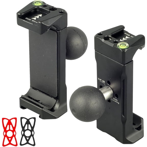 Car Bike Motorcycle Phone Holder with 1 Inch/25mm Ball Mount Compatible with RAM mounts B Size Double Socket Arm, Aluminum 1" Ball Mount Phone Holder for Motorcycle Car Bike